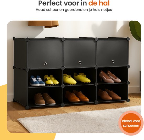 Goliving Opvouwbare Opbergkast - 24 Paar - 92 x 82 cm - Schoenenkast - Schoenenrek met Deuren - Schoenenbank - Zwart