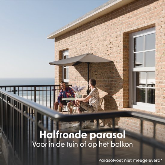 LifeGoods Balkon Parasol - Tuin - 270x135 cm - Halfronde Parasol - Waterdicht - UPF50+ - Donkergrijs