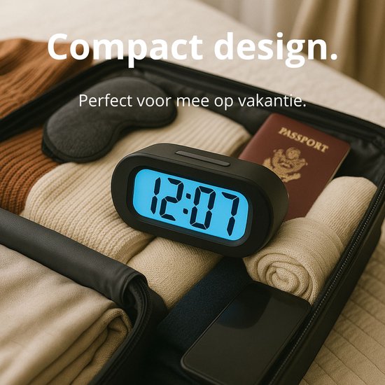 JAP AP17 digitale wekker - Stevige alarmklok - Met snooze en verlichtingsfunctie - Beschermhoes van rubber - Zwart