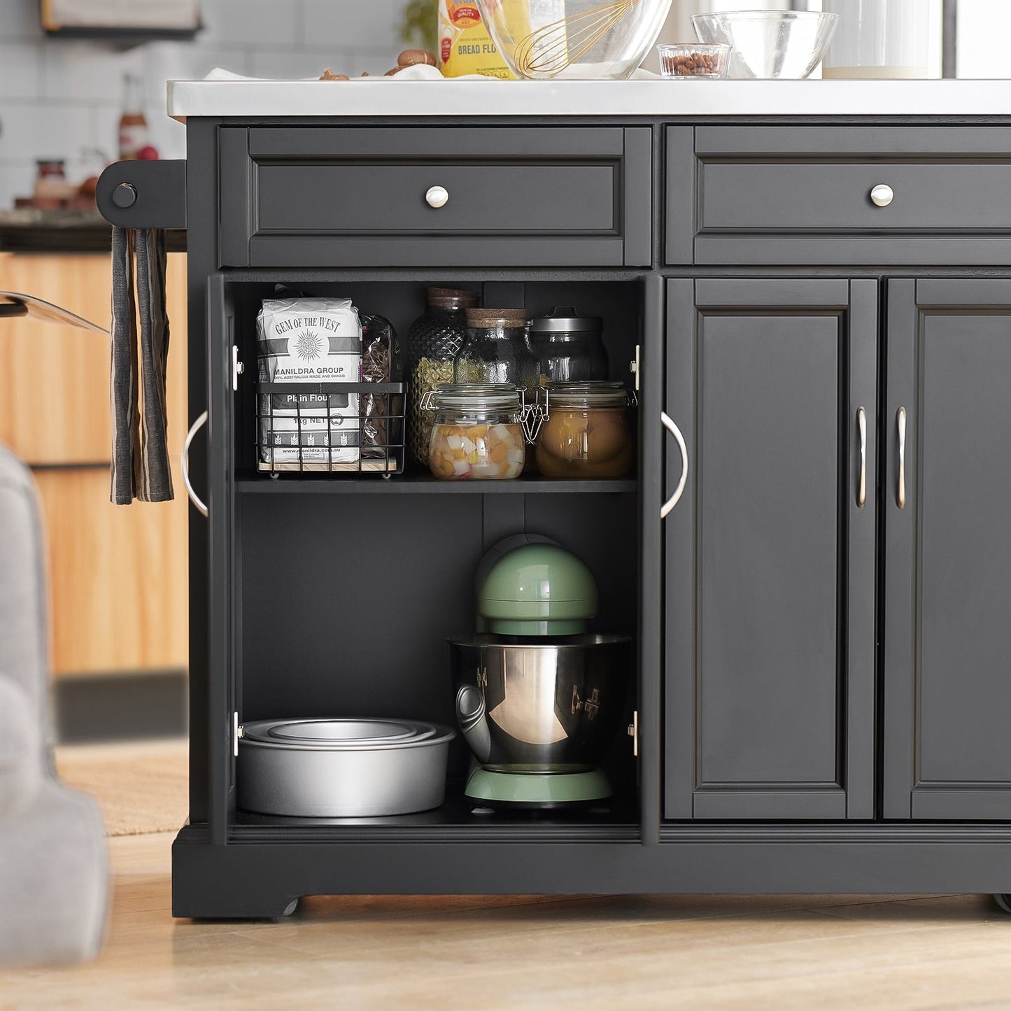 SoBuy - Keukeneiland met Uitbreidbaar Werkblad - 115x92x46-71 cm - Zwart