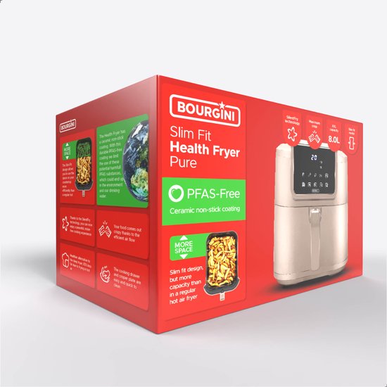 Bourgini Slimfit Airfryer XXL Beige - Heteluchtfriteuse - 8 liter - 1700W - PFAS vrij