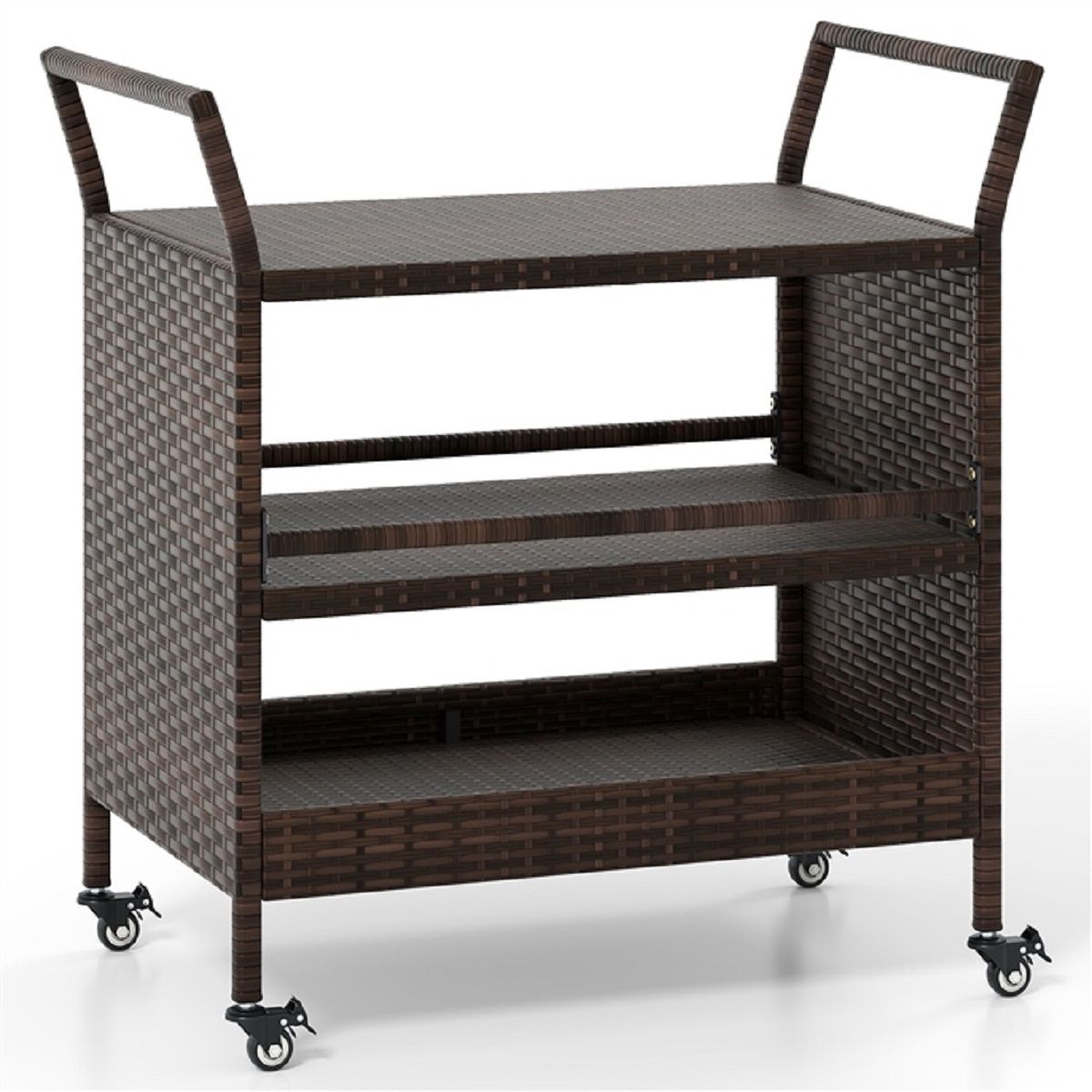 Coast Buitenbarwagen - 3 lagen - Rattan met vergrendelbare wielen - Bruin - 86 x 50 x 89 cm