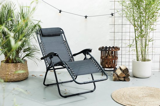 909 Outdoor - Ligstoel - met Hoofdkussen - Verstelbare Rug- en Voetleuning - Staal - 92 x 65 x 114 cm - Inklapbaar - Maximaal Draaggewicht: 120 kg