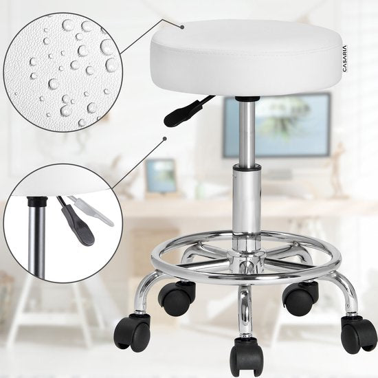 Rolkruk - Hoogte Verstelbaar 360°C Draaibaar - 51-65cm Zithoogte Wit