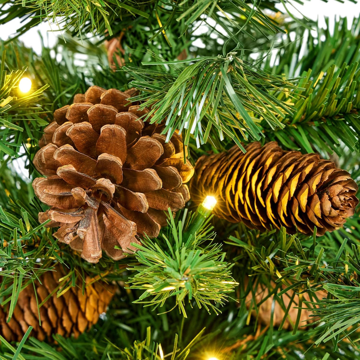 Yaheetech Kunstkerstboom - Set van 2 - 91,5 cm - 50 Warmwitte LED's - Dennenappels - Groen