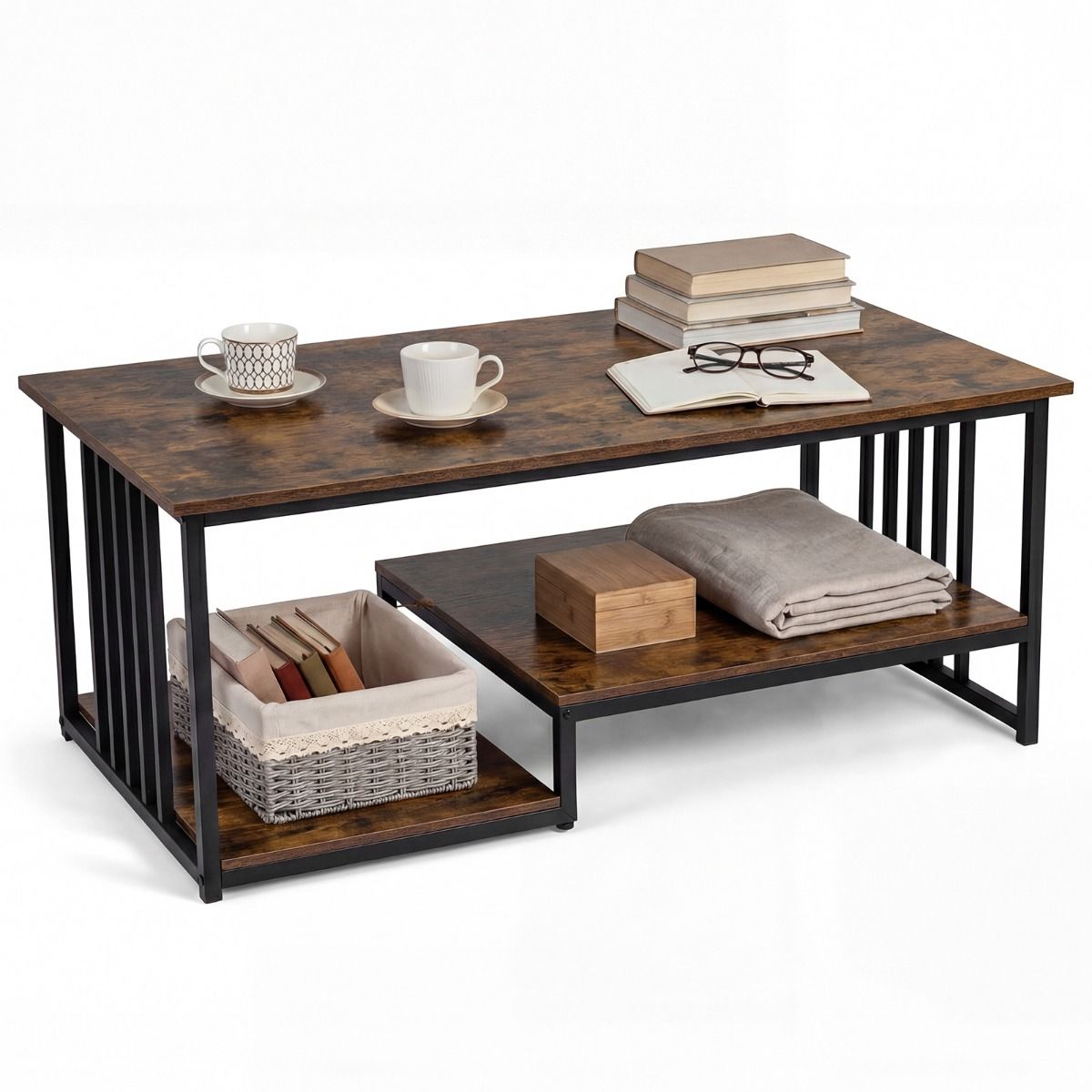 Coast Salontafel - rechthoekig - 2 legvlakken - rustiek bruin/zwart - 110 x 60 x 45 cm