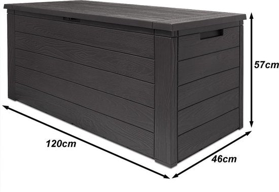 Woody Tuin Opbergbox - 280 liter - 45x120x60 cm - Tuinkussenbox - Antraciet/bruin