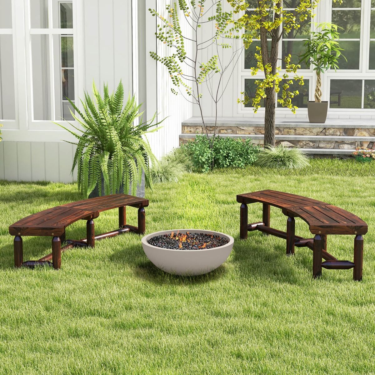 Coast Tuinbank zonder rugleuning - gebogen ontwerp - 2-3 zits - rustiek bruin 139 x 36 x 41 cm