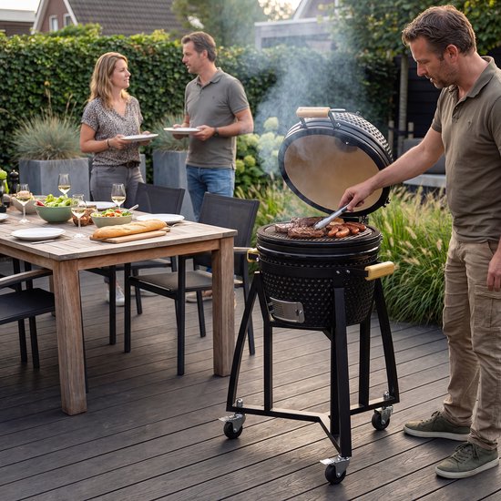 KitchenBrothers Kamado BBQ Onderstel - Voor 41⌀ cm - Geschikt voor 16 inch KitchenBrothers Kamado - 102 cm Hoogte - Wielen - Rem - Zwart