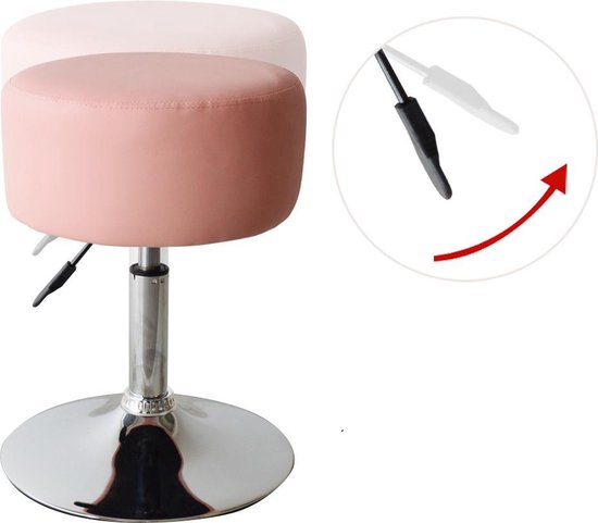 VDD Krukje - Retro Vintage - Industrieel - Kaptafel - Kruk Stoel - In Hoogte Verstelbaar tot 65 cm - Roze