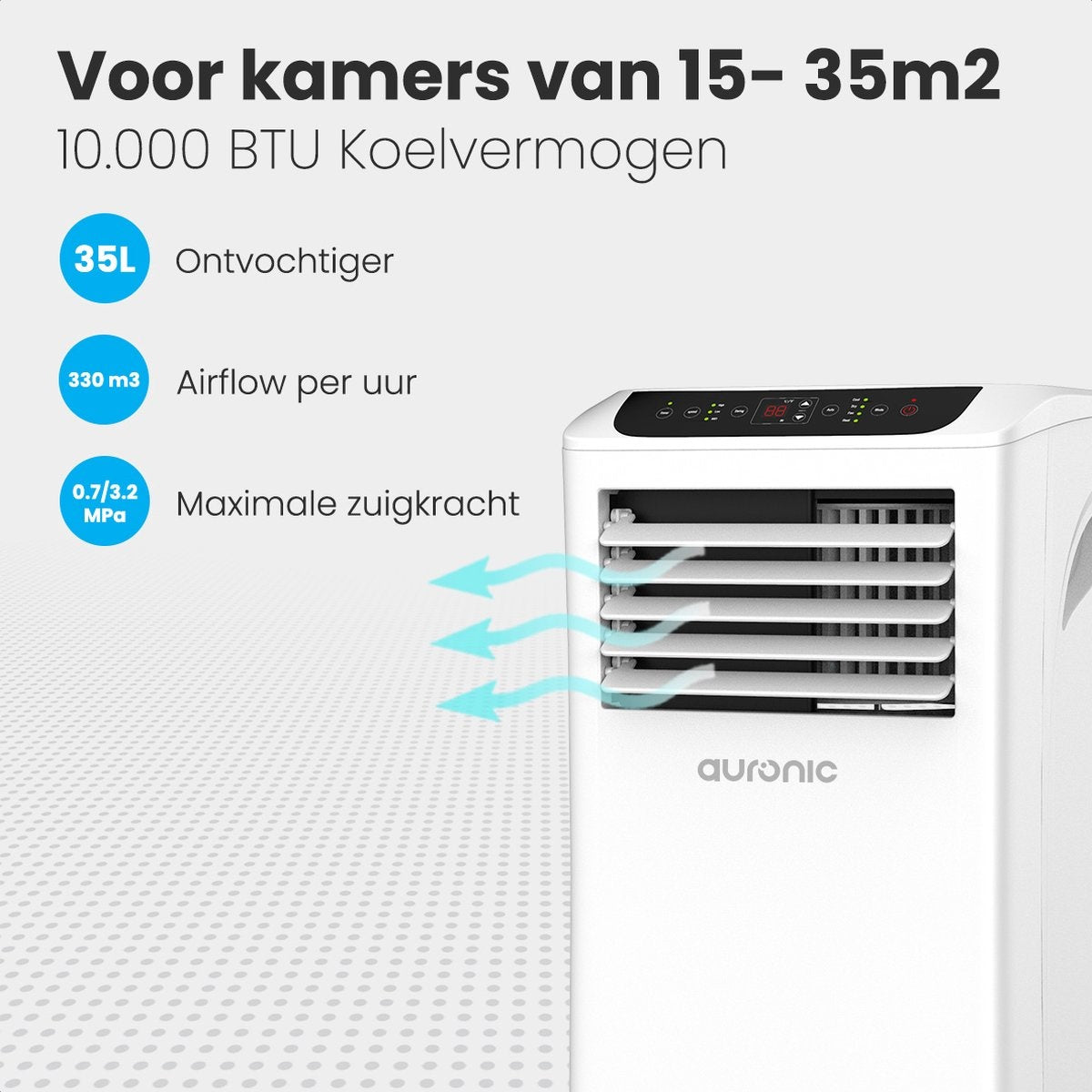 Auronic Mobiele Airco - 4 Standen - 10.000 BTU - Tot 35 m2 - Wit