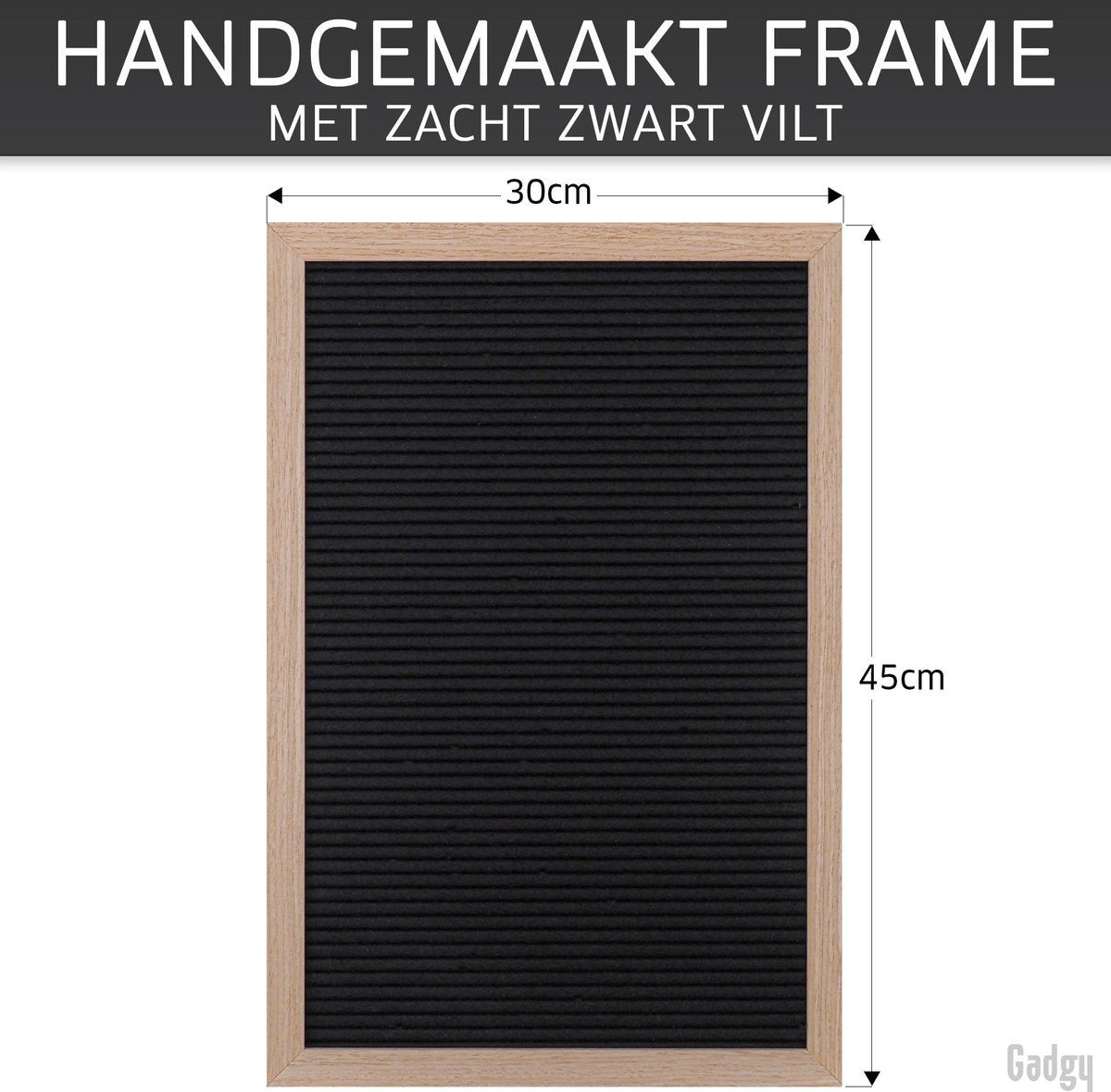 Gadgy Letterbord Zwart Vilt - Houten lijst 30x45cm - Inclusief 570 Kleuren Letters en 100 Icoontjes - Wanddecoratie Woonkamer - Leuk Cadeau - Verjaardagscadeau