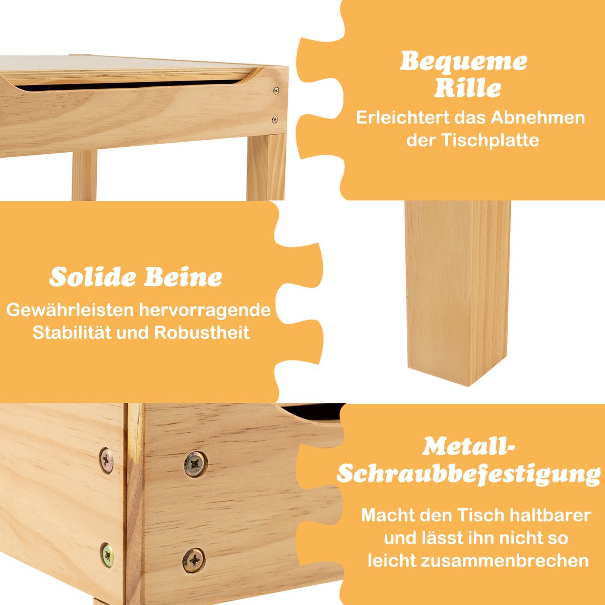 Kindertafel Naturel/Wit - 86,5 x 60 x 57 cm - 2-in-1 Speeltafel - Met Opbergruimte