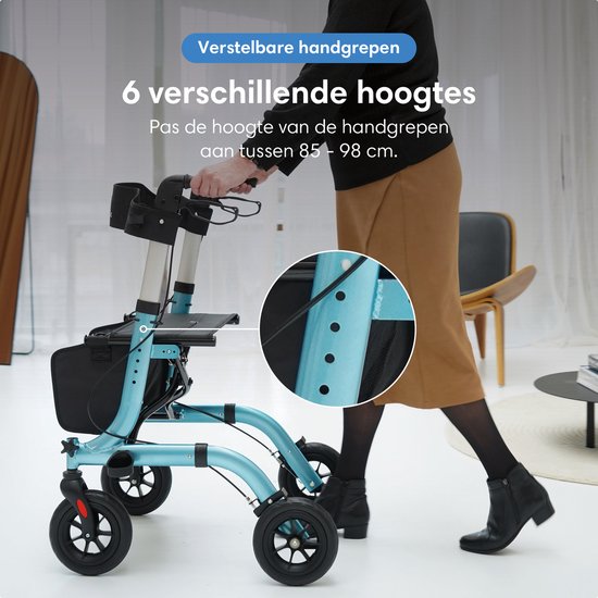 SafeLife® Rollator lichtgewicht en opvouwbaar - zitfunctie - voor binnen en buiten - Rugleuning en wandelstok houder - Blauw
