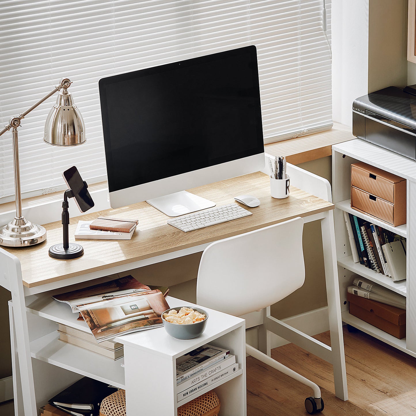 SoBuy Bureau / Home Office Desk – Wit Houten Design met Ruim Werkblad