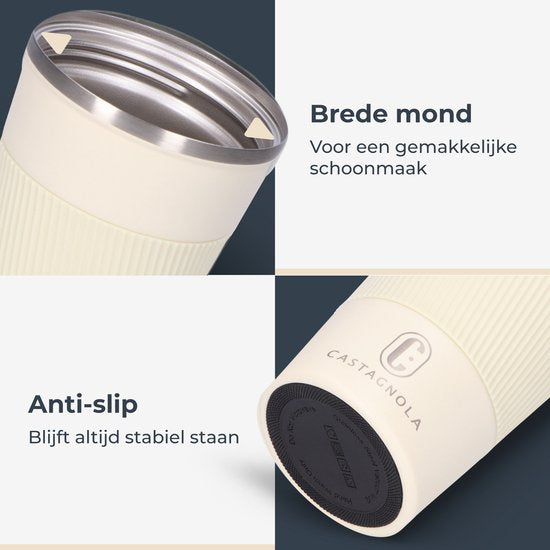 Castagnola Thermosbeker - Koffiebeker To Go - Travel Mug voor Koffie en Thee - Theebeker - 380 ML - RVS - Offwhite