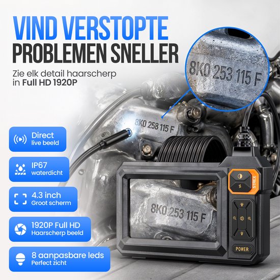 Strex Endoscoop met Scherm 5M - Inspectiecamera - Rioolcamera met HD Beeld - IP67 Waterdicht - Instelbare LED Verlichting