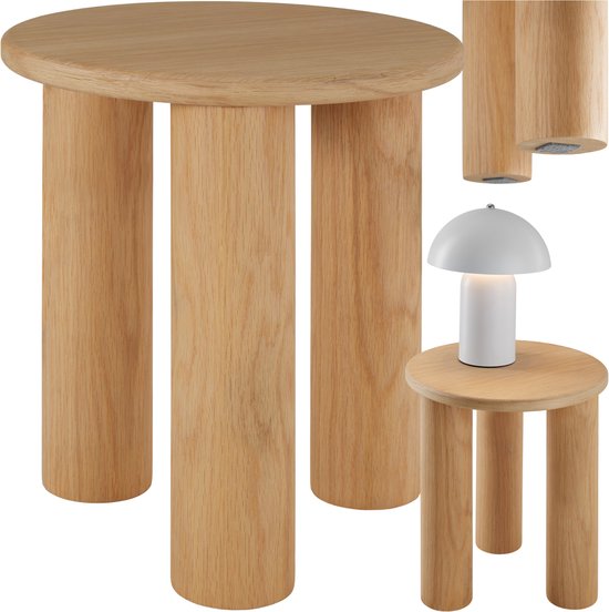 tectake® Ronde Bijzettafel Sisi - Ø 40 x 45,5 cm - Massief Houten Poten - Koffietafel - Bedtafel - Rond Tafeltje met Antislip Vloerbeschermers