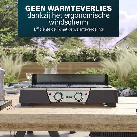 Princess BBQ Tafel Grill 112254 - Zwart - Regelbare thermostaat - Tafel BBQ - Grill apparaat - Groot bakoppervlak - 2000W