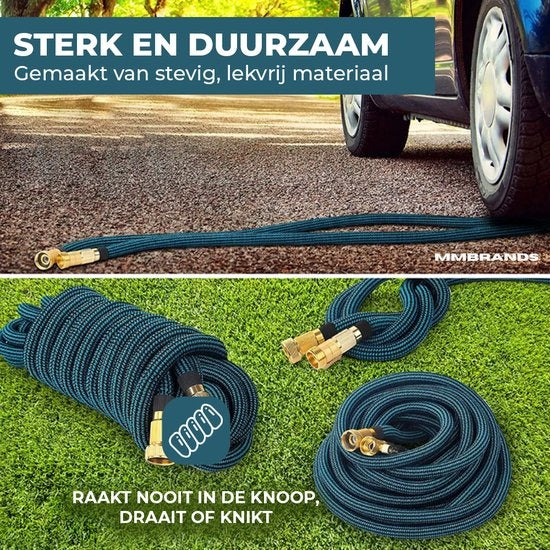 MM Brands Flexibele Tuinslang tot 15m - 10 sproeistanden - Zwart en Blauw
