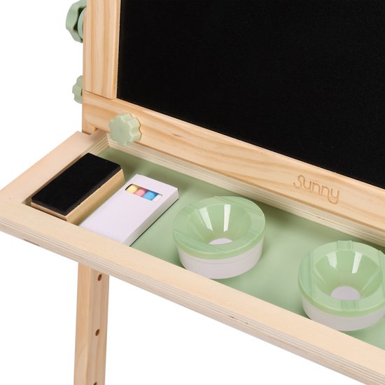 Sunny Mika Activiteiten Ezel – Houten Kinder Ezeltje – Speelezel met Whiteboard, Krijtbord, Magnetisch Bord & Pegboard – Inclusief Papierrol, Magneten, Krijtjes, Eraser, Pegboard Accessoires en meer – Educatief Speelgoed