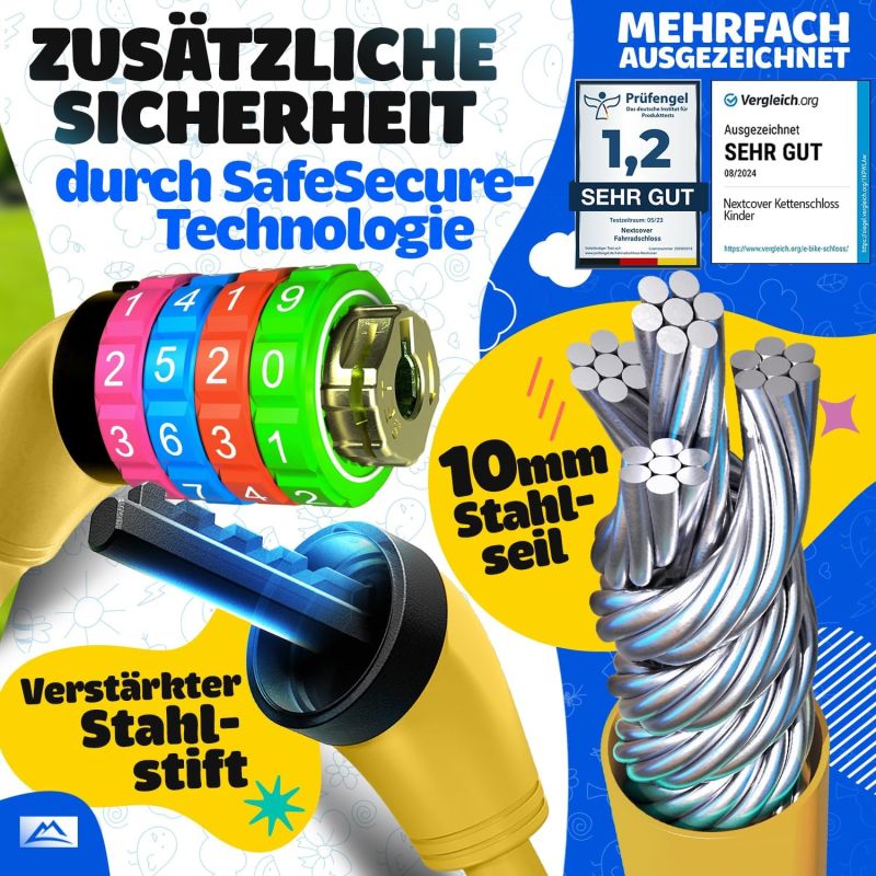 NEXTCOVER® Kinderfietsslot met 4-cijferige cijfercode - Combinatieslot kleurrijke cijfers