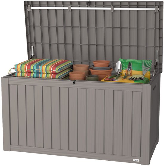 LifeGoods Opbergbox - 570L - Kussenbox - Waterdicht - Tuinkussenbox - Roestvrij - Tuinbox - 137,5x66,5x72,8 cm - Grijs