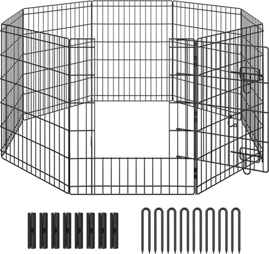 Yaheetech Puppyren 8 Panelen 61 x 76 cm - Zwart - Opvouwbare Hondenren met Deur en 2 Sluitingen
