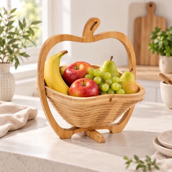 Ceruzo Fruitmand Opvouwbaar - Bamboe - 27x22x30 cm - 2-in-1 - Fruitmand Onderzetter