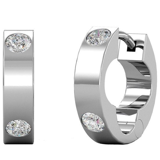 Zilverkleurige Oorringen met Kristallen – 18K Witgoud Verguld – Luxe Giftbox – Dames Oorbellen Cadeau