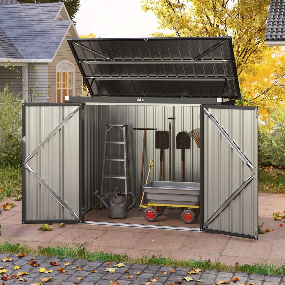 Coast Afvaltonnenbox voor 2 afvaltonnen 172x95,5x130 cm Zwart – Duurzame verzinkte metalen opbergbox