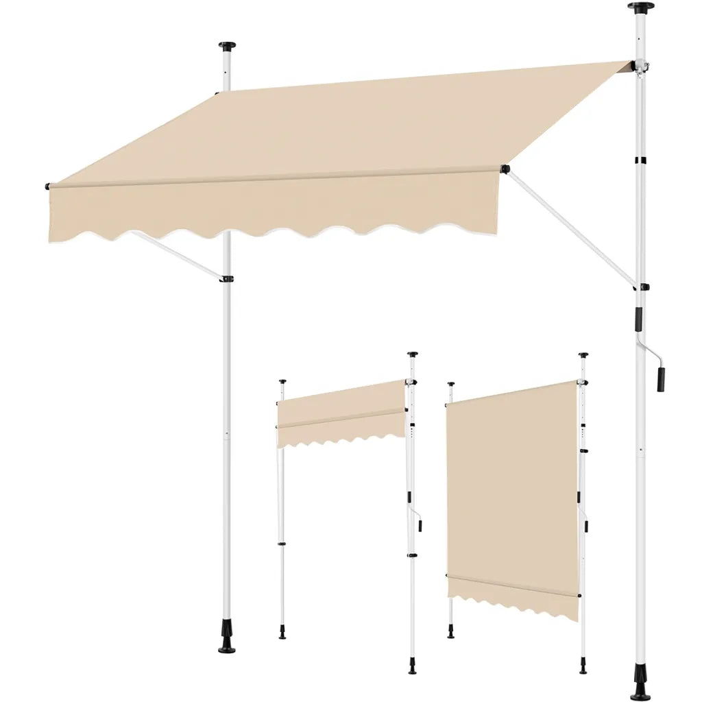 Yaheetech Balkon Zonnescherm 200 × 180 cm – Beige – Klemzonwering zonder Boren met Handzwengel en Verstelbare Hoogte 210–300 cm