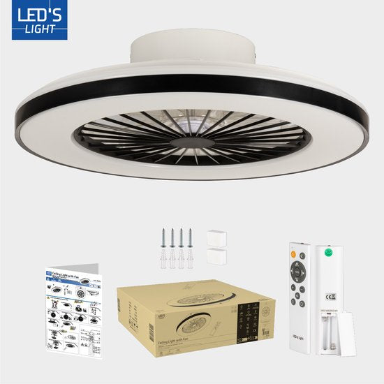 LED’s Light plafondventilator met verlichting 48 cm – Ventilatiesnelheid en bediening met afstandsbediening - Plafondlampen met Ventilator & Lamp - Zwart