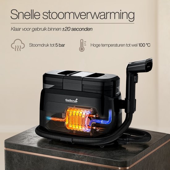 GoScrub® 3-in-1 Tapijtreiniger PRO met Vloermop - Stoomreiniger en Vlekkenreiniger Bank & Tapijt – 100° Stoom – Bankreiniger – Meubelreiniger - Zetelreiniger