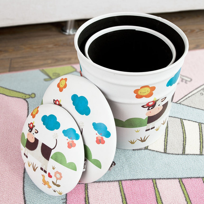 SoBuy Panca Opbergkrukken Set van 2 – Gestoffeerd – 37 x 30 x 30 cm