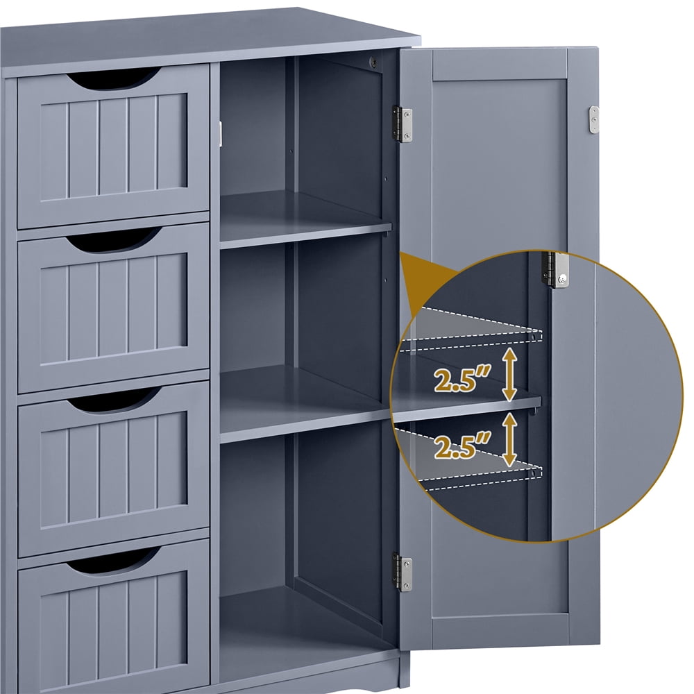 Yaheetech Badkamerkast met 4 Lades - 55,9 x 30,5 x 82,6 cm - Grijs