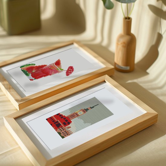 Rubye® Mini Diamond Paintings - 2 stuks - Set - Volwassenen - Diamond Painting Kinderen - Big Ben & Watermeloen Cocktail- 15x20cm