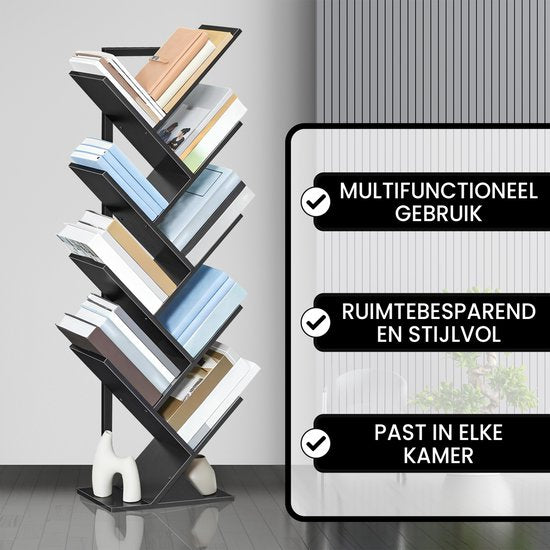 Bayt Boekenkast - Boekenrek - Boekenplank - Industrieel Hout - Zwart - 116x20x34 cm