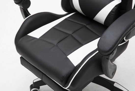 VDD Gamestoel - Uitschuifbaar - Max. 110kg - Incl. Nekkussen - 128 x 63 x 50cm - Zwart & Wit