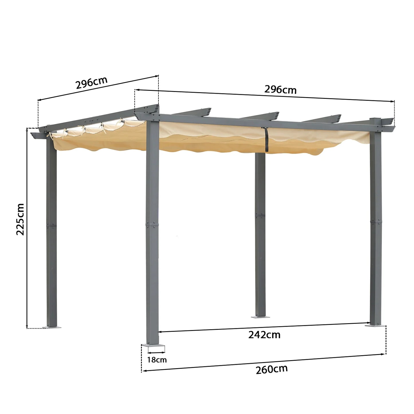 Angel Living Aluminium Pergola 3×4 m Beige – Verstelbaar Polyesterdak, Stalen Dakbuizen, Poedercoating
