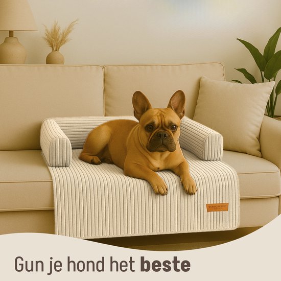 By Cee Cee Origineel Hondendeken Bank – Hondenkleed Bank - Hondenmand - Premium - Volledig Afritsbaar - Ribstof - Beige - 90x90 - Maat M