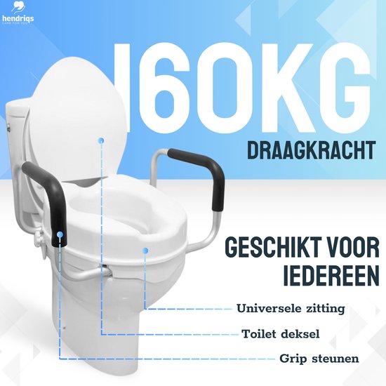 Hendriqs® WC Verhoger 10 cm met Armsteunen & Deksel - Toiletverhoger met Armleuning - Verhoogde WC Bril - Verhoger Volwassenen & Senioren - Toiletstoel in Hoogte Verstelbaar - WC Verhoging - Toiletbril Verhoger