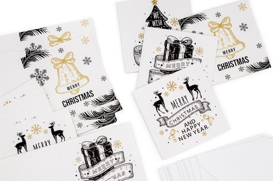 Giftmas Kerstkaarten - Wenskaarten - 52 Stuks - Met Enveloppen en Stickers - 10x10cm