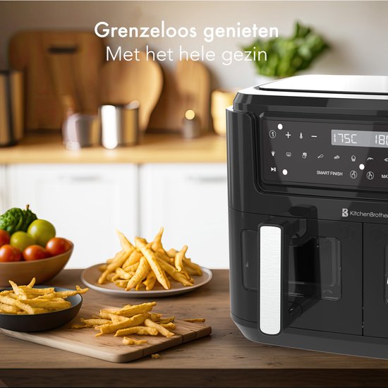 KitchenBrothers Airfryer – Dual Zone & 10 Programma's – 2400 W – 38.8 x 36.5 x 31.8 cm – Zwart