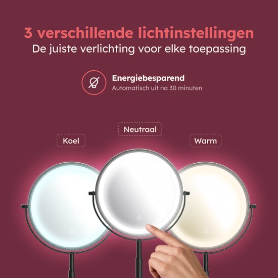Fraay® XXL Make Up Spiegel met LED Verlichting - 10x Vergroting - Vergrootspiegel met Licht - Oplaadbaar - Scheerspiegel - Badkamerspiegel - Zwart