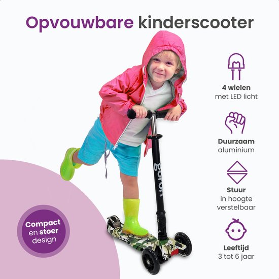Gofun Kinderstep - Lichtgevende Wielen - Opvouwbaar - Step 3-8 jaar - Verstelbaar - Antislip - 85 x 58 x 23 cm - Zwart