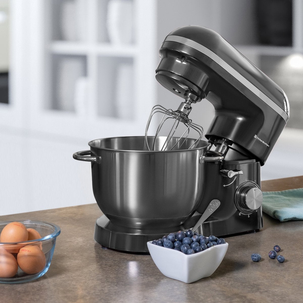 KitchenBrothers Keukenmachine - Keukenmixer met 6L RVS mengkom - Keukenrobot - 20000W - Antraciet