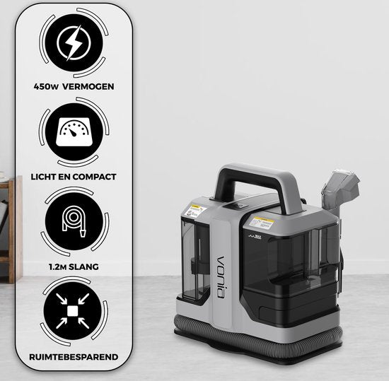 Vonia Tapijtreiniger - Vlekkenreiniger - Bankreiniger - Reinigingsmachine - Bekledingsreiniger - 450W - Grijs