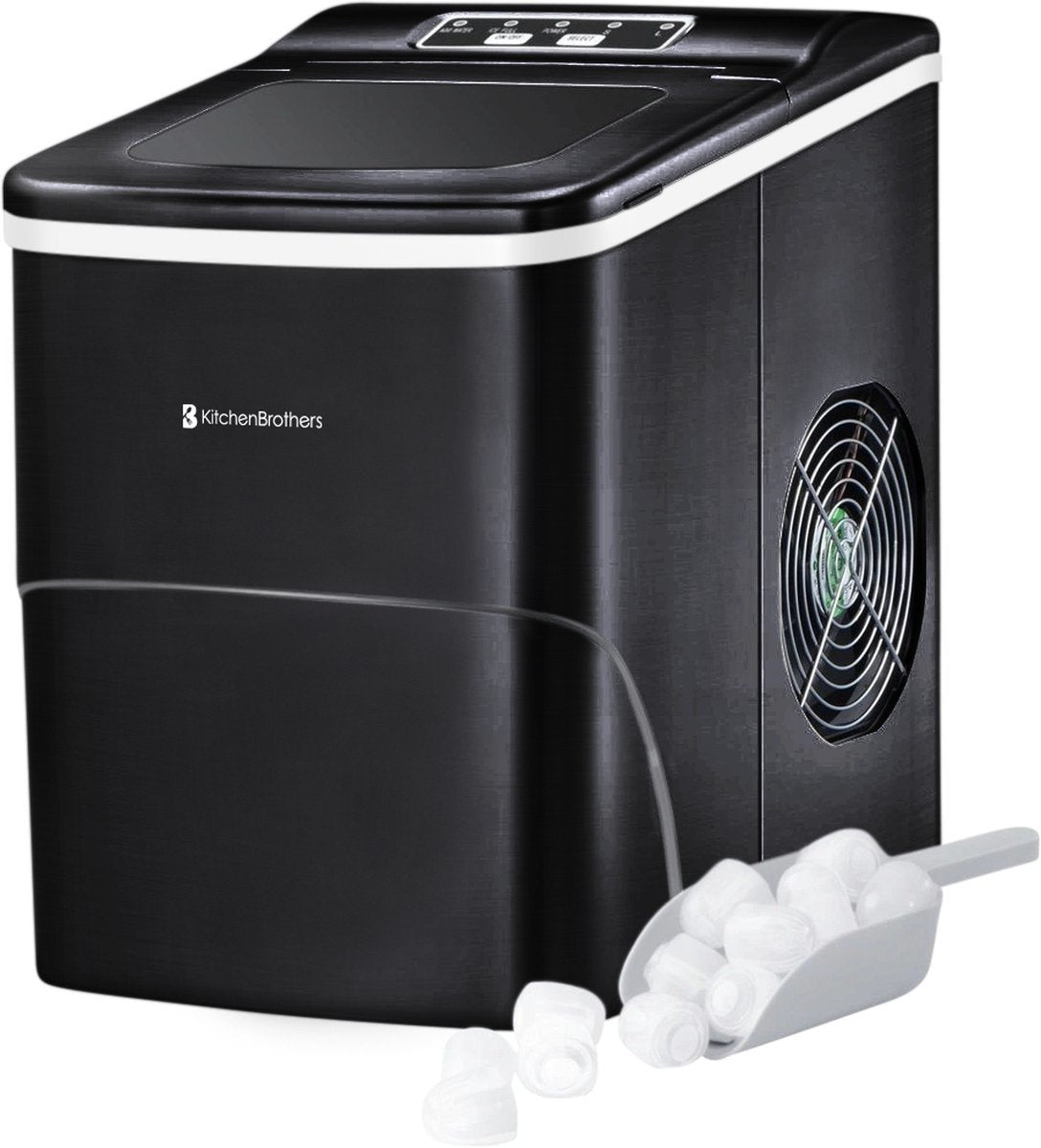 KitchenBrothers IJsblokjesmachine – Incl. IJsschep – 12 kg/24u, 2 liter – 22,2 x 31,3 x 32 cm – Zwart