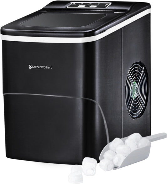 KitchenBrothers IJsblokjesmachine – Incl. IJsschep – 12 kg/24u, 2 liter – 22,2 x 31,3 x 32 cm – Zwart